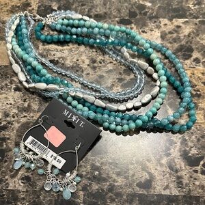Mixit Aqua and Silver Multi-Strand Necklace Set